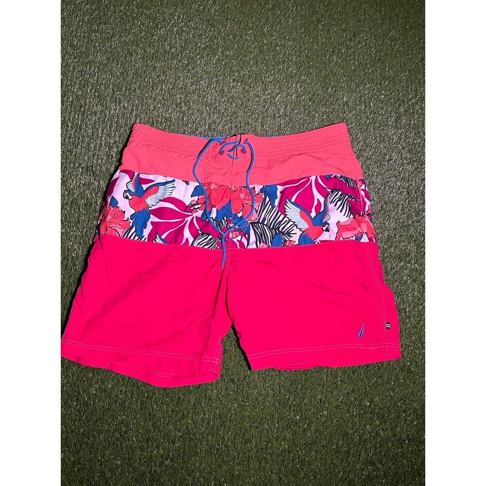 Coral and Pink Nautica Floral Mens Swim Trunks Size XL